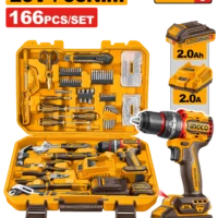 Set Bormasina 20V 66Nm cu Acumulator 2Ah si Trusa Scule 166 Piese