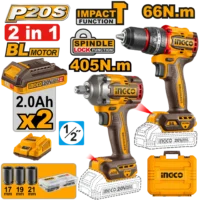 Set Bormasina 20V 66Nm cu Impact + Filetanta 20V 405Nm si 2 Acumulatori